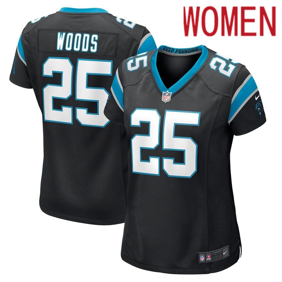 Women Carolina Panthers #25 Xavier Woods Nike Black Game NFL Jersey